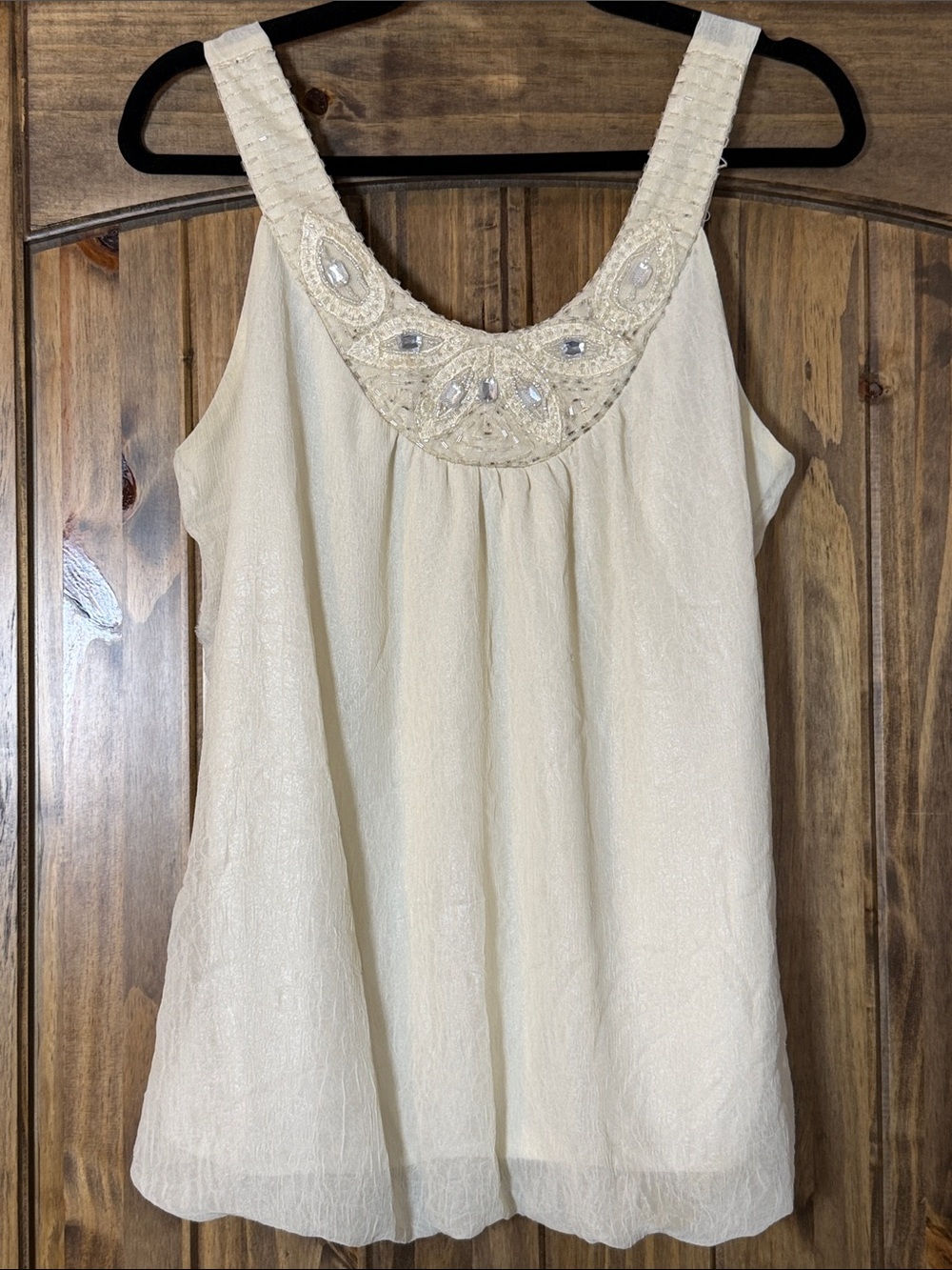 Studio Y Cream Beaded Scoop Neck Tank Top